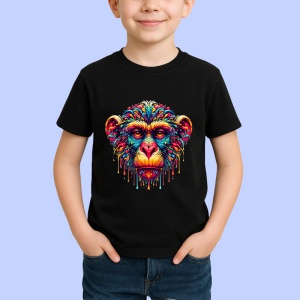 Tricou Chip cimpanzeu colorat arta moderna cu primate Copii | Dama | Barbat, culoare negru - Img 4