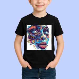 Tricou Chip feminin cu spirale psihedelice fundal alb Copii | Dama | Barbat, culoare negru