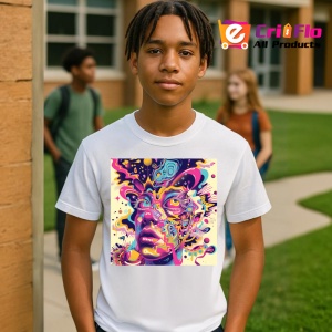 Tricou Chip psihedelic colorat cu flori si cercuri Copii | Dama | Barbat - Img 5