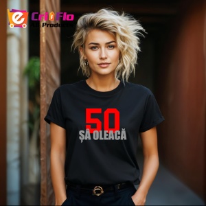 Tricou Cifra 50 Design Rosu Pe Negru Aniversare, din bumbac 100%, tricou negru Dama | Barbat - Img 4