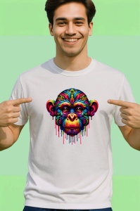 Tricou Cimpanzeu cu chip decorat artistic fundal alb Copii | Dama | Barbat - Img 2
