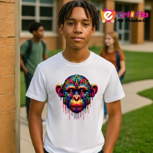 Tricou Cimpanzeu cu chip decorat artistic fundal alb Copii | Dama | Barbat - Img 5