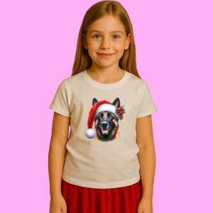 Tricou Ciobanesc German Craciun Cu Decor, din bumbac 100%, tricou alb, Copii | Dama | Barbat