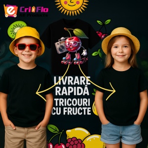 Tricou Cireasa de vara amuzant parrty pe role, Fructe, Copii | Dama, culoare negru - Img 6