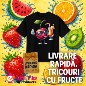 Tricou Cireasa de vara amuzanta cool summer, Fructe, Copii | Dama, culoare negru - Img 12