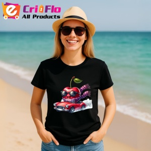 Tricou Cireasa de vara amuzanta in masina, Fructe, Copii | Dama, culoare negru - Img 11
