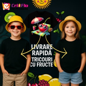 Tricou Cireasa de vara amuzanta la plaja, Fructe, Copii | Dama, culoare negru - Img 6