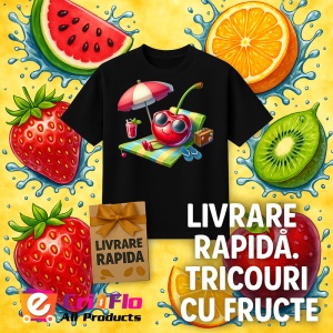 Tricou Cireasa de vara amuzanta la plaja, Fructe, Copii | Dama, culoare negru - Img 12