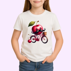 Tricou Cireasa de vara amuzanta pe bicicleta, Fructe, Copii | Dama - Img 1