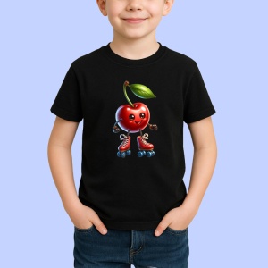 Tricou Cireasa de vara amuzanta pe role, Fructe, Copii | Dama, culoare negru