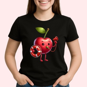 Tricou Cireasa de vara amuzanta salvamar, Fructe, Copii | Dama, culoare negru - Img 2