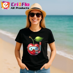 Tricou Cireasa de vara amuzanta scafandru, Fructe, Copii | Dama, culoare negru - Img 11