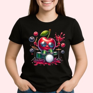 Tricou Cireasa de vara amuzanta tobosar, Fructe, Copii | Dama, culoare negru - Img 2