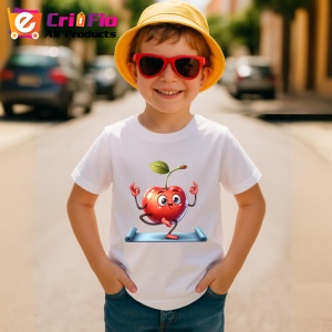 Tricou Cireasa de vara amuzanta yoga, Fructe, Copii | Dama - Img 3