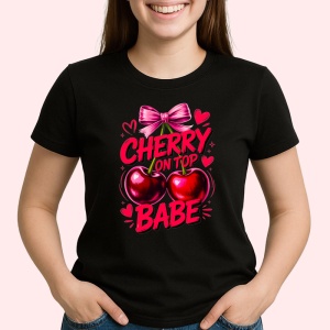 Tricou Cireasa in varf, baby, Fructe, Copii | Dama, culoare negru - Img 2