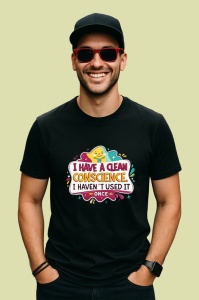 Tricou Clean Conscience Never Used It, Copii | Dama | Barbat, culoare negru - Img 2