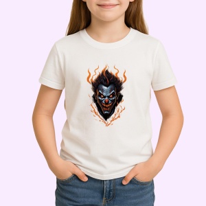 Tricou Clovn inflacarat cu par rosu si zambet larg fundal alb Copii | Dama | Barbat