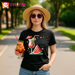 Tricou Cocktail cu pepene rosu text sweet summer time design estival Copii | Dama | Barbat, negru - Img 11