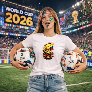 Tricou Colombia World Cup Fifa 2026, din bumbac 100%, tricou alb, Copii | Dama | Barbat - Img 9
