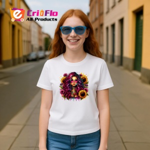 Tricou colorful hair woman sunflower frame, femeie cu par colorat si floarea soarelui, Copii | Dama | Barbat
