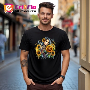 Tricou Confident girl sunflowers and butterflies, fata increzatoare cu flori si fluturi, Copii | Dama | Barbat , tricou negru - Img 10