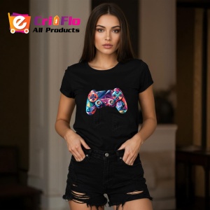 Tricou Controller Gaming Colorat Poligonal, Copii | Dama | Barbat, culoare negru - Img 10