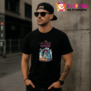 Tricou Cookie Monster Mancator Biscuiti, Copii | Dama | Barbat, culoare negru - Img 7