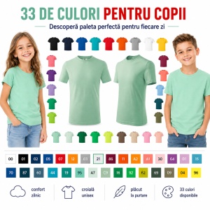 Tricou Copii Basic Malfini – 100% Bumbac, Mânecă Scurtă, 33 Culori pentru Fete și Băieți, Calitate Premium - Img 9
