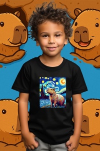 Tricou copii Capybara - pictat in stil Van Gogh - Img 2
