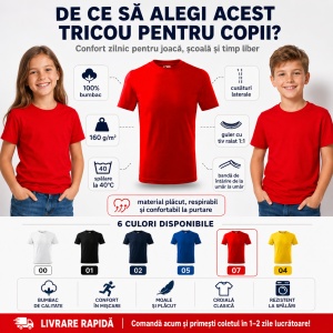 Tricou Copii Classic Malfini – 100% Bumbac, Mânecă Scurtă, Fete și Băieți, 6 Culori - Img 2