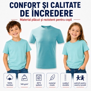 Tricou Copii Classic New Malfini – 100% Bumbac, Mânecă Scurtă, Fete și Băieți, 18 Culori - Img 6