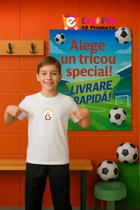 Tricou copii cu logo stema Galatasaray SK Turcia, din bumbac 100% - Img 9
