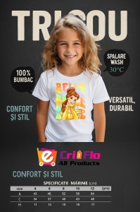 Tricou Copii din bumbac 100%, personalizat cu personajul Belle - Img 4