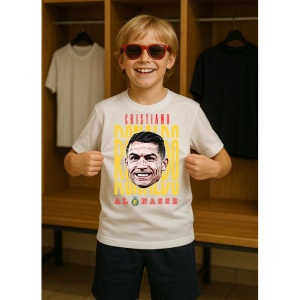 Tricou Copii din bumbac cu fotbalistul Cristiano Ronaldo-Al-Nassr FC - Img 7