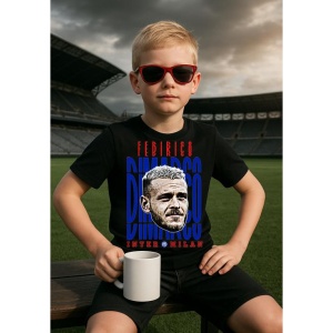 Tricou Copii din bumbac cu fotbalistul Federico Dimarco-Inter Milano - Img 2