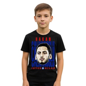 Tricou Copii din bumbac cu fotbalistul Hakan Calhanoglu-Inter Milano