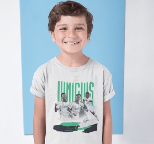 Tricou copii din bumbac personalizat cu jucatorul de fotbal Vinicius Junior - Cadou - Img 4