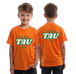 Tricou copii portocaliu personalizat cu logo-ul companiei - Fata + Spate