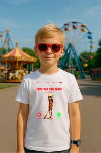 Tricou Copii Tralalelo Tra la la Tung Tung Tung Sahur - Italian Brainrot Meme T-Shirt - Img 3