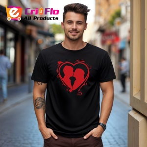 Tricou Couple Red Heart Text, din bumbac 100%, tricou negru, Dama | Barbat - Img 3