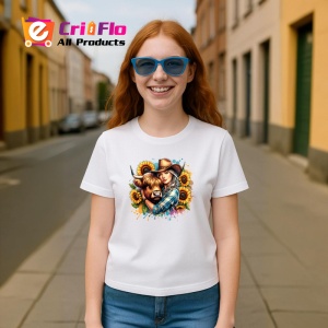 Tricou cowgirl hugging cow, fata cowgirl imbratisand o vaca, Copii | Dama | Barbat - Img 8