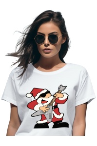 Tricou Craciun dama - Santa Guitarist