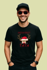 Tricou Craciun Fericit Tata Ren, din bumbac 100%, tricou negru, Dama | Barbat - Img 2