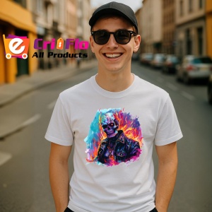 Tricou Craniu biker in flacari fundal alb Copii | Dama | Barbat - Img 6