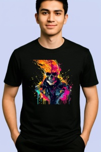 Tricou Craniu biker inflacarat cu jacheta de piele Copii | Dama | Barbat, culoare negru - Img 2