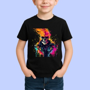 Tricou Craniu biker inflacarat cu jacheta de piele Copii | Dama | Barbat, culoare negru - Img 4
