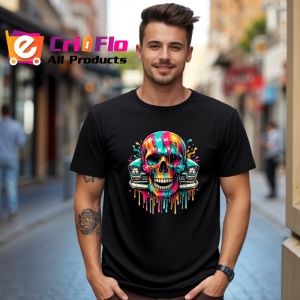 Tricou Craniu cu badge de politist si ochelari fundal alb Copii | Dama | Barbat, culoare negru - Img 5