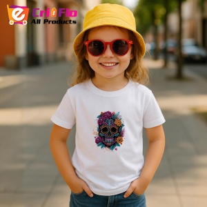 Tricou Craniu cu flori portocalii si fundal deschis Copii | Dama | Barbat - Img 11