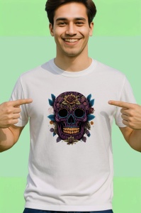 Tricou Craniu cu ochelari negri si trandafiri rosii Copii | Dama | Barbat - Img 2