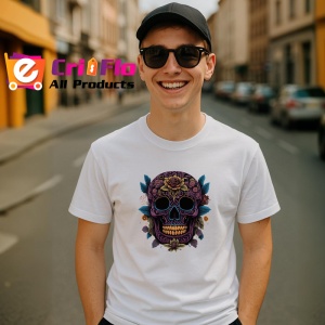 Tricou Craniu cu ochelari negri si trandafiri rosii Copii | Dama | Barbat - Img 6